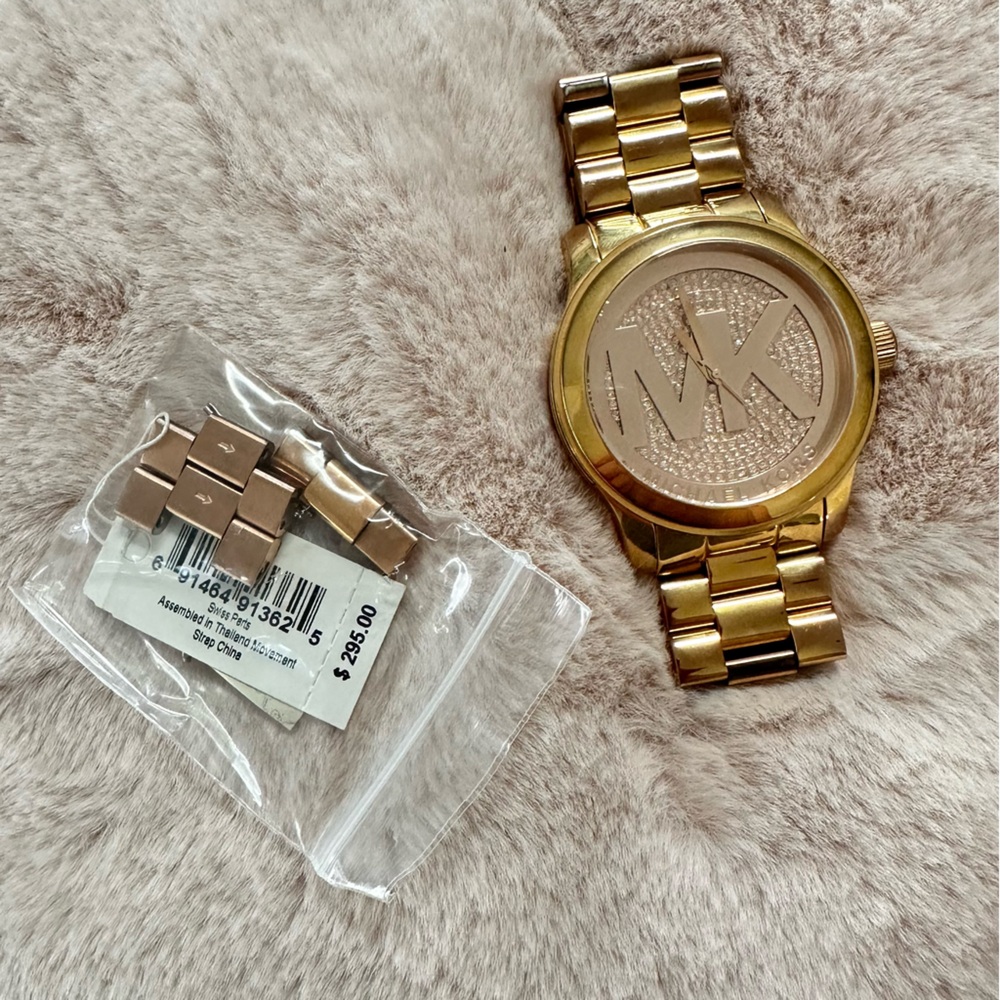 Michael Kors Rose Gold Oversize Watch with pave gems on watch face. EUC